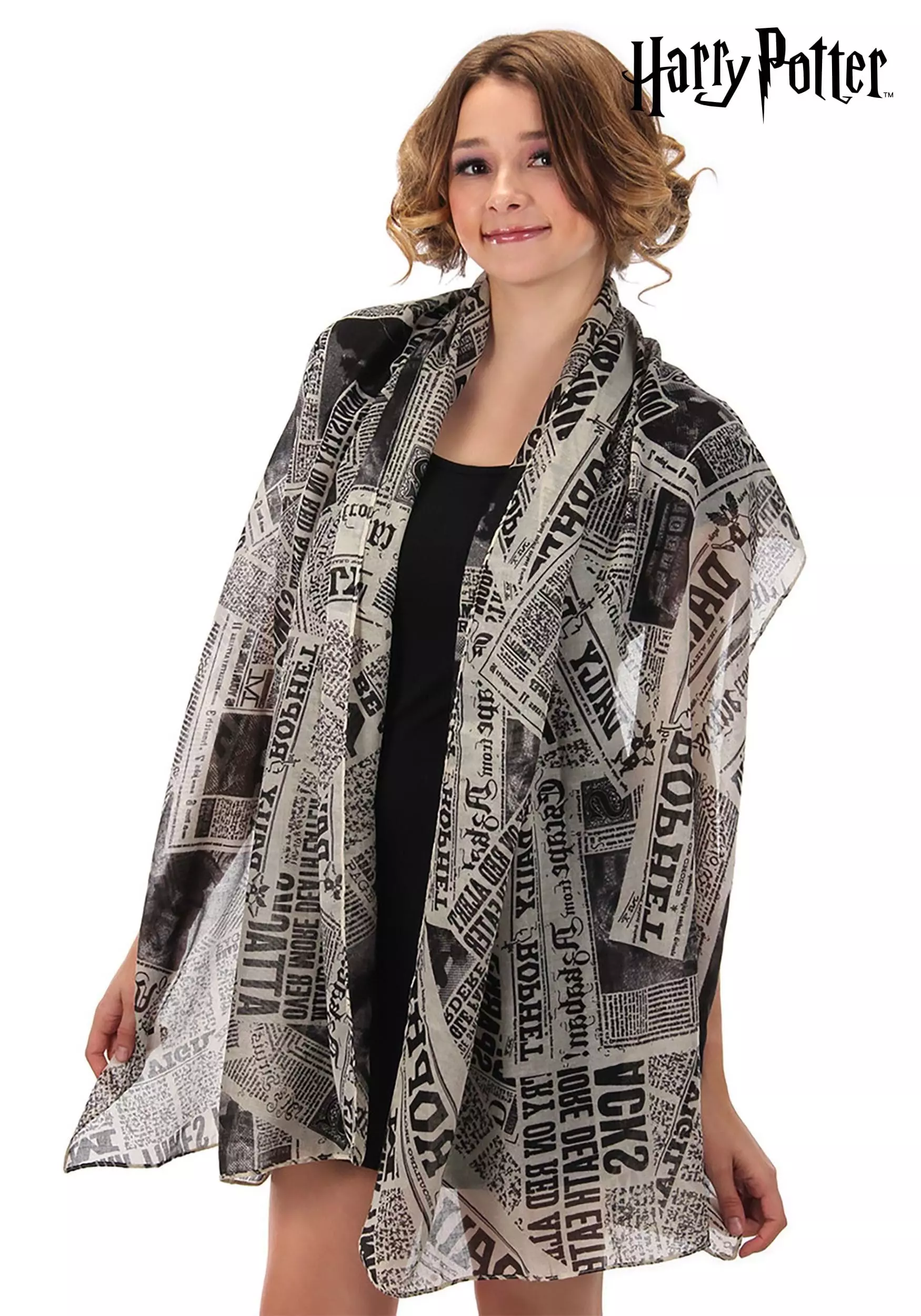 Elope Daily Prophet Newspaper Print White Lightweight Scarf