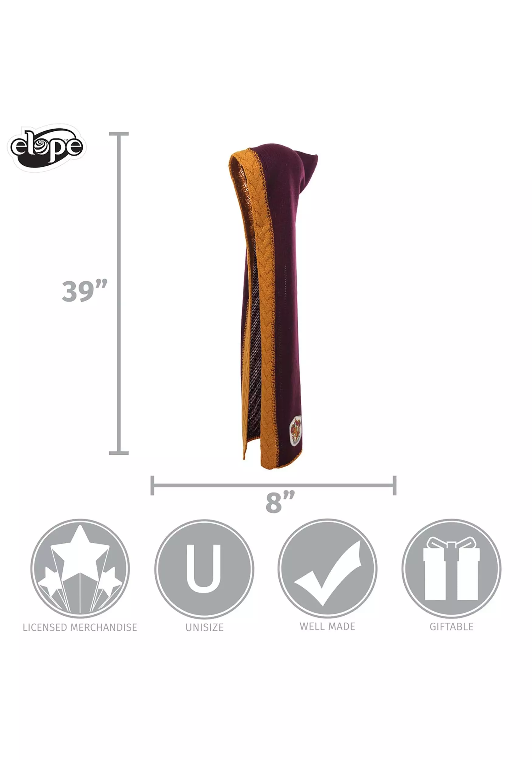 Elope Gryffindor Knit Maroon And Gold Costume Hood - Image 5
